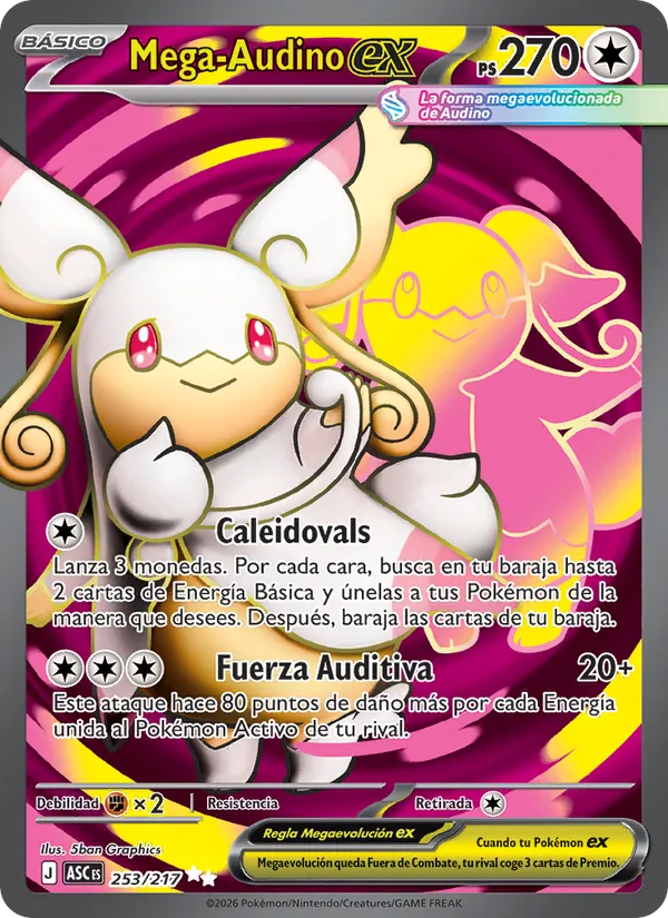 Carta Mega-Audino ex de la expansión Héroes Ascendentes, número 253/217