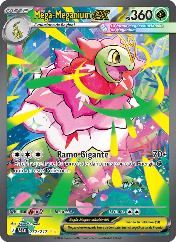 Carta Mega-Meganium ex de la expansión Héroes Ascendentes, número 272/217