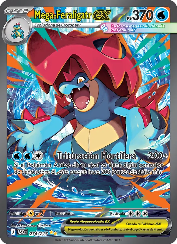 Carta Mega-Feraligatr ex de la expansión Héroes Ascendentes, número 274/217