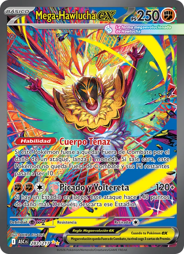 Carta Mega-Hawlucha ex de la expansión Héroes Ascendentes, número 283/217