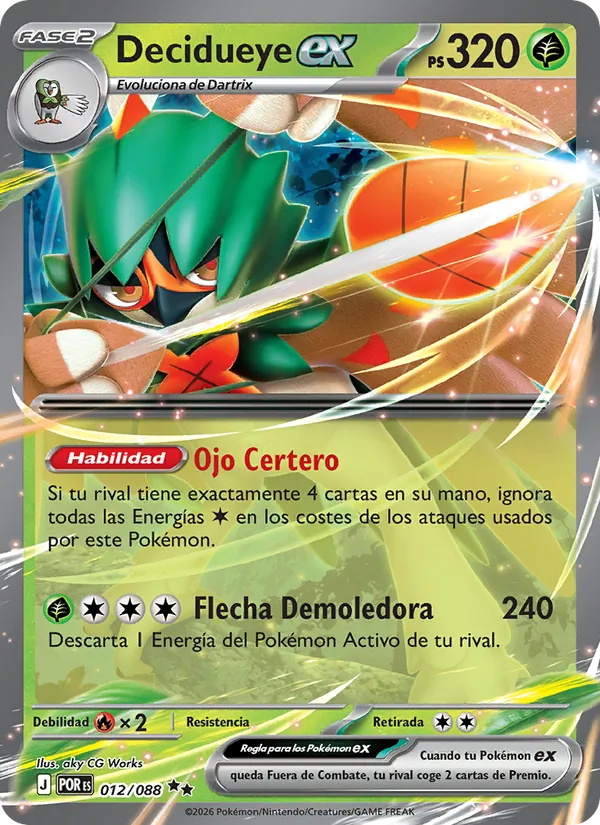 Carta Decidueye ex de la expansión Equilibrio Perfecto, número 012/88