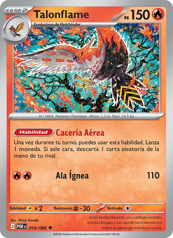 Carta Talonflame de la expansión Equilibrio Perfecto, número 014/88