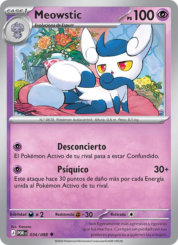 Carta Meowstic de la expansión Equilibrio Perfecto, número 034/88