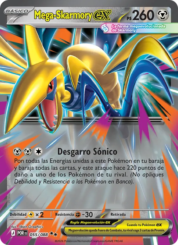 Carta Mega-Skarmory ex de la expansión Equilibrio Perfecto, número 055/88