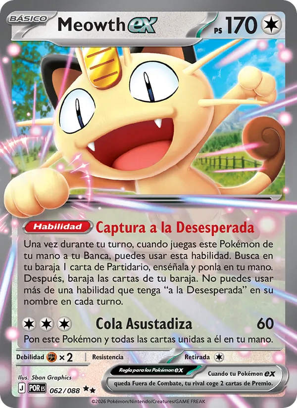 Carta Meowth ex de la expansión Equilibrio Perfecto, número 062/88