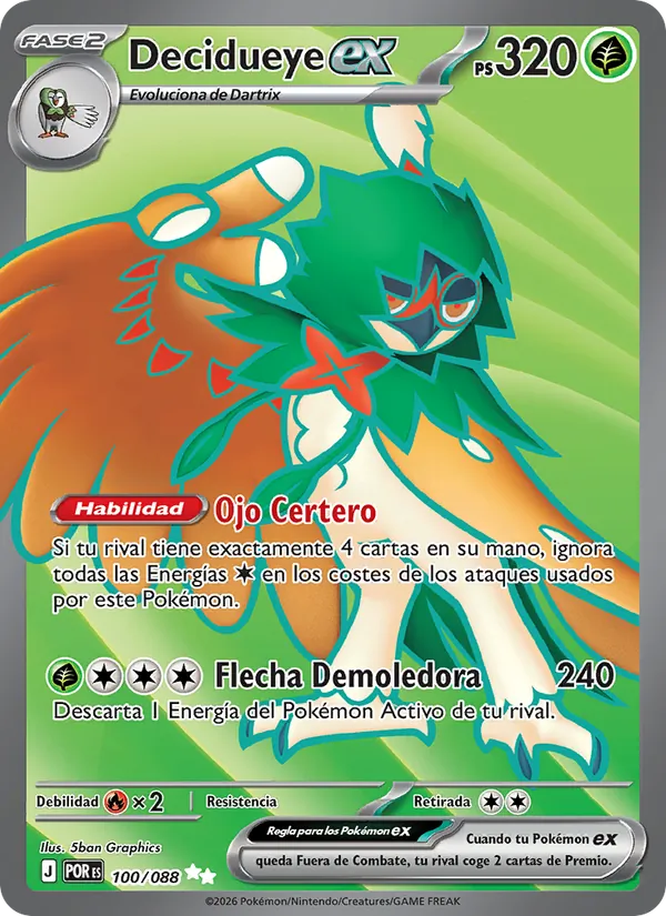 Carta Decidueye ex de la expansión Equilibrio Perfecto, número 100/88