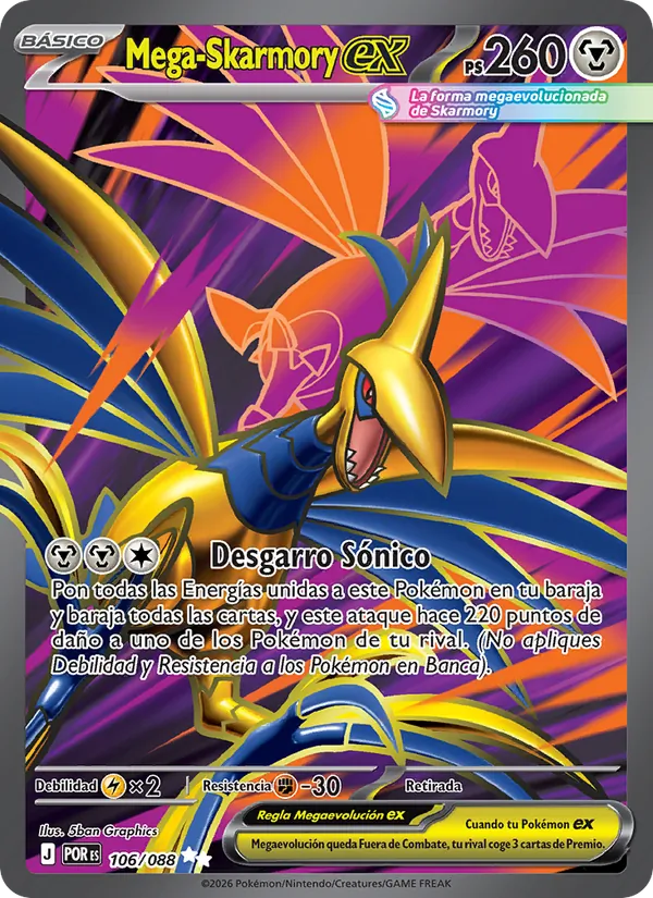 Carta Mega-Skarmory ex de la expansión Equilibrio Perfecto, número 106/88