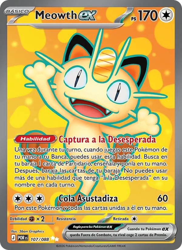 Carta Meowth ex de la expansión Equilibrio Perfecto, número 107/88