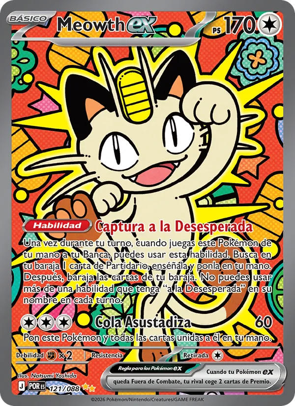 Carta Meowth ex de la expansión Equilibrio Perfecto, número 121/88