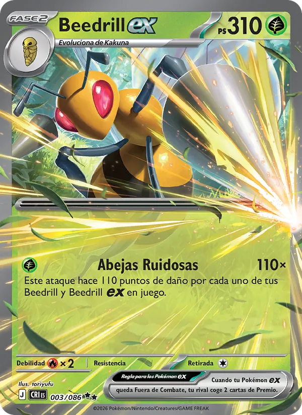 Carta Beedrill ex de la expansión Caos Creciente, número 003/86