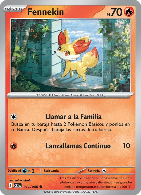 Carta Fennekin de la expansión Caos Creciente, número 011/86