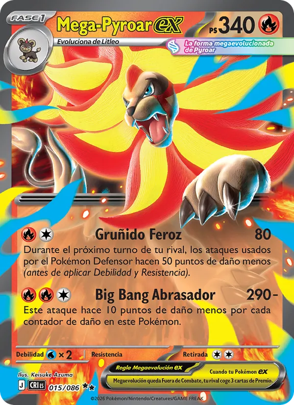 Carta Mega-Pyroar ex de la expansión Caos Creciente, número 015/86