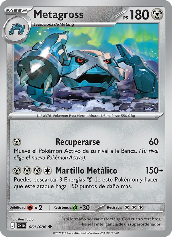 Carta Metagross de la expansión Caos Creciente, número 061/86