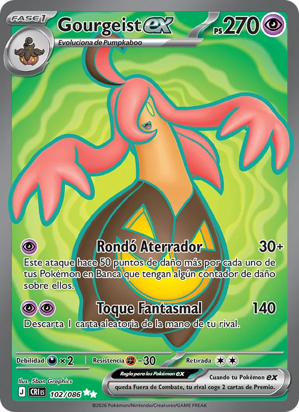 Carta Gourgeist ex de la expansión Caos Creciente, número 102/86