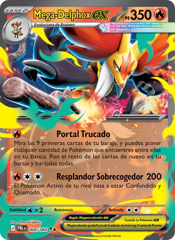 Carta Mega-Delphox ex de la expansión Oscuridad Absoluta, número 008/84