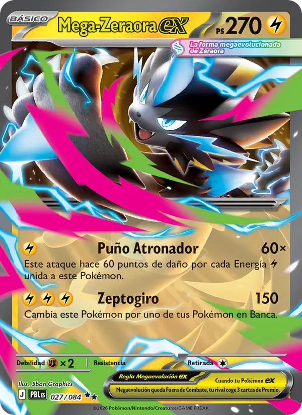 Carta Mega-Zeraora ex de la expansión Oscuridad Absoluta, número 027/84
