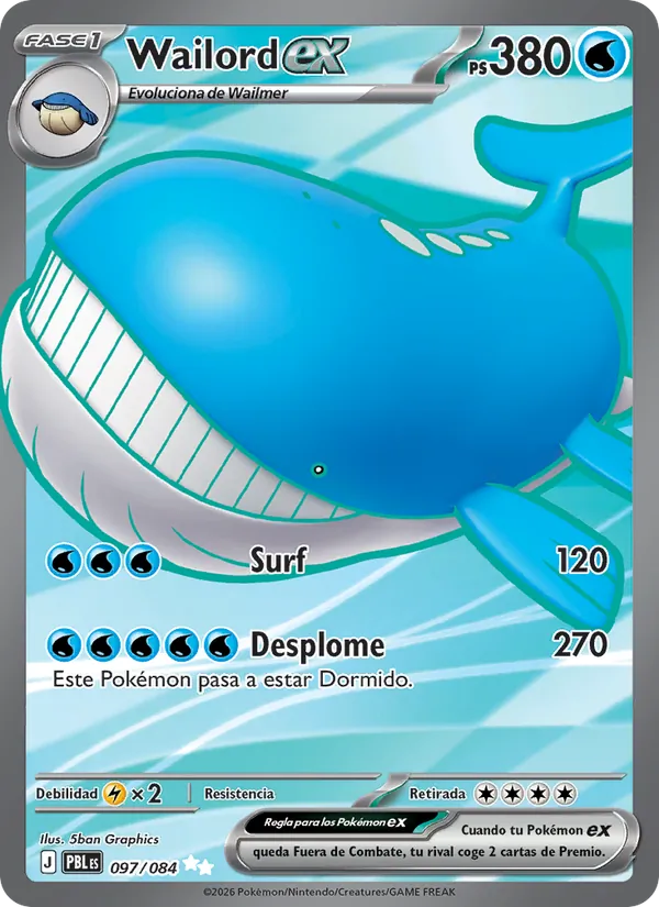 Carta Wailord ex de la expansión Oscuridad Absoluta, número 097/84
