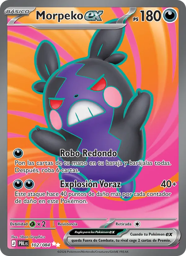 Carta Morpeko ex de la expansión Oscuridad Absoluta, número 102/84