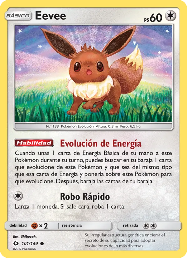 Carta Eevee de la expansión Sol y Luna, número 101/149