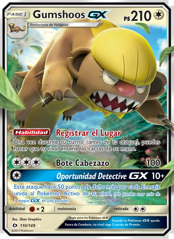 Carta Gumshoos GX de la expansión Sol y Luna, número 110/149