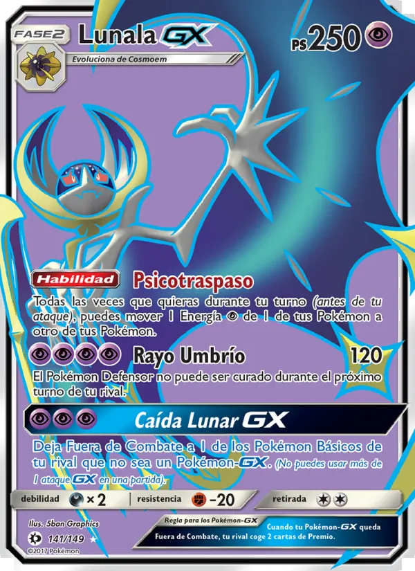 Carta Lunala GX de la expansión Sol y Luna, número 141/149