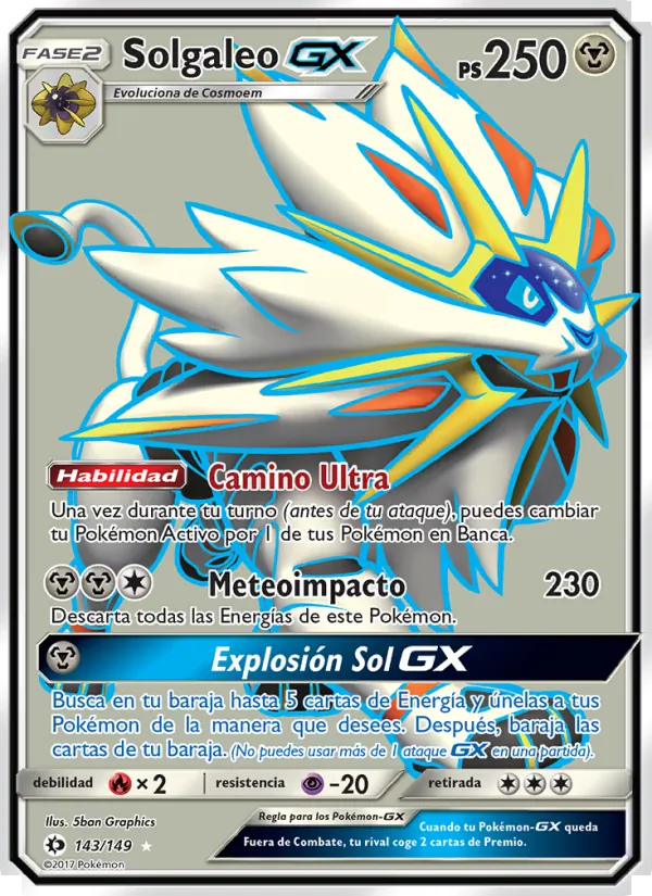 Carta Solgaleo GX de la expansión Sol y Luna, número 143/149