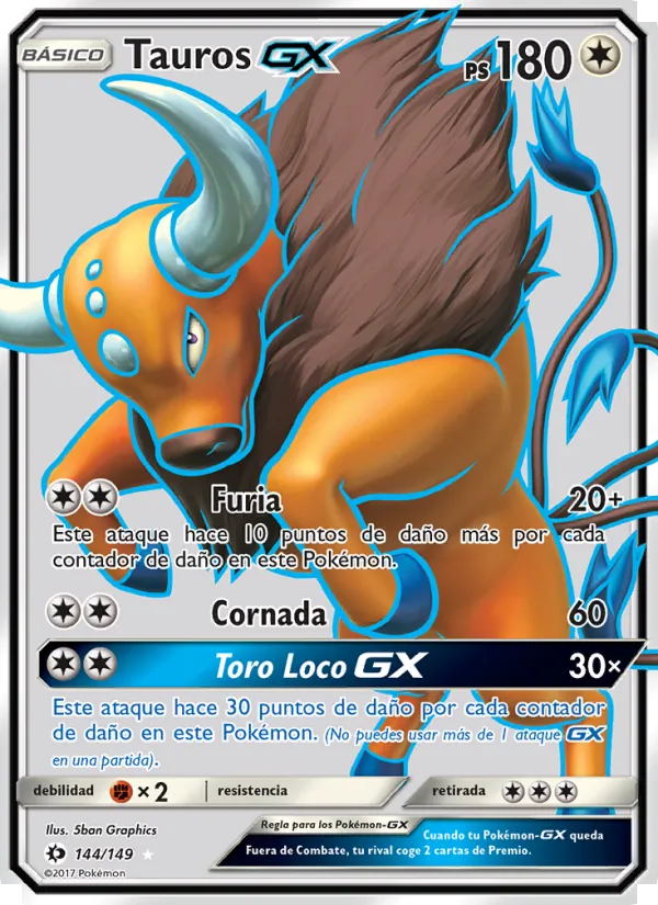 Carta Tauros GX de la expansión Sol y Luna, número 144/149