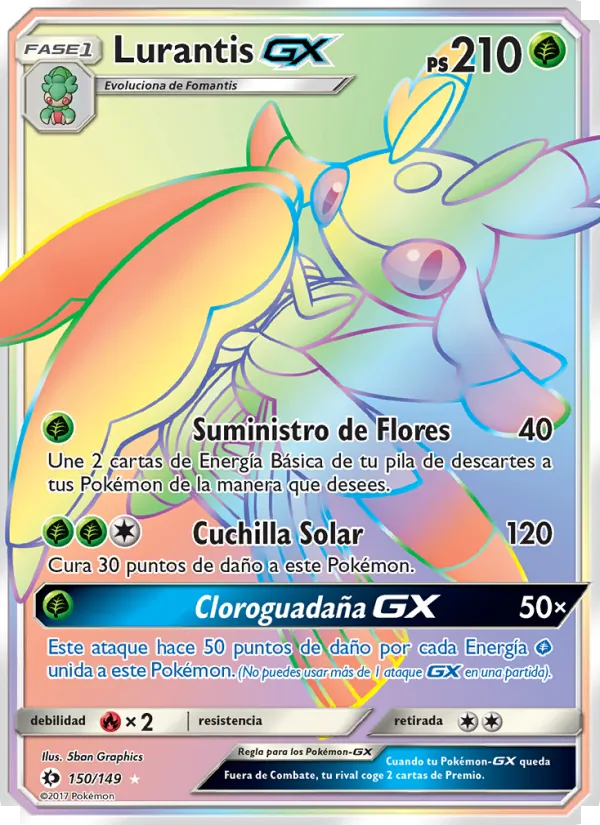 Carta Lurantis GX de la expansión Sol y Luna, número 150/149