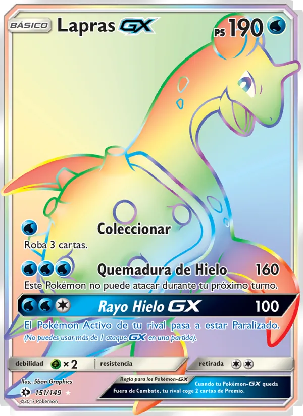 Carta Lapras GX de la expansión Sol y Luna, número 151/149