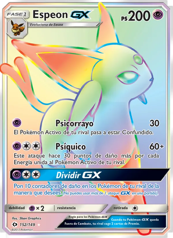 Carta Espeon GX de la expansión Sol y Luna, número 152/149
