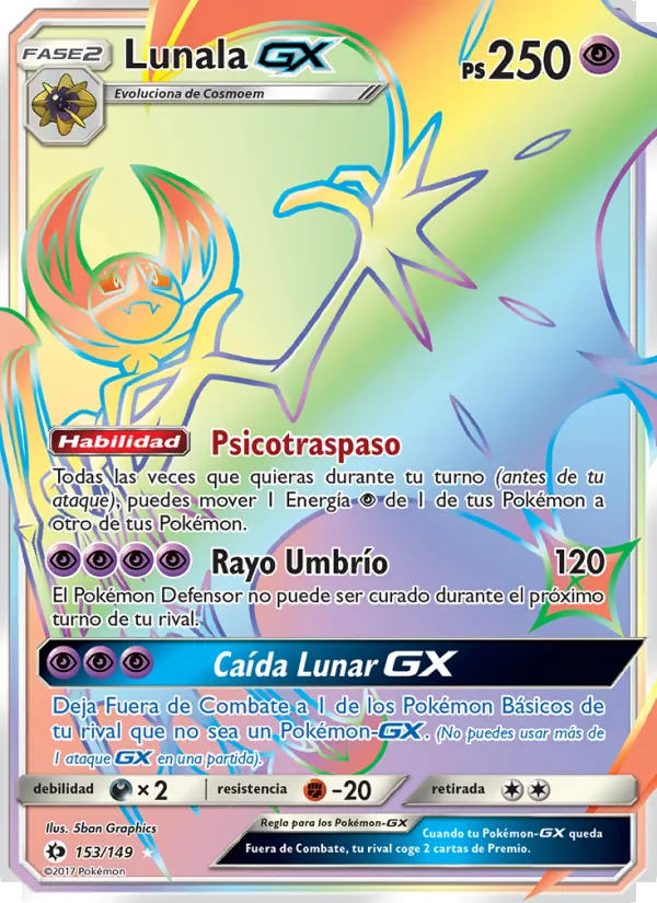 Carta Lunala GX de la expansión Sol y Luna, número 153/149
