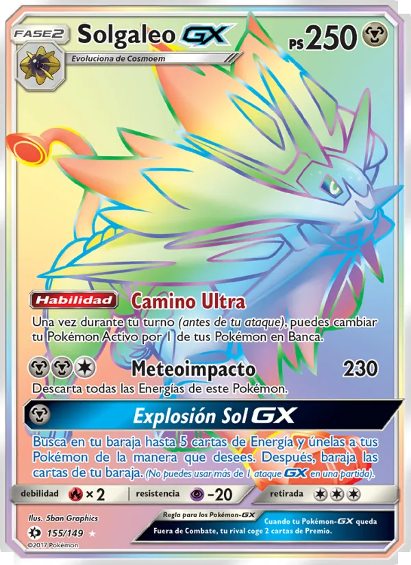 Carta Solgaleo GX de la expansión Sol y Luna, número 155/149