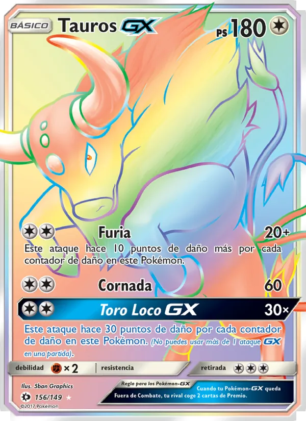 Carta Tauros GX de la expansión Sol y Luna, número 156/149