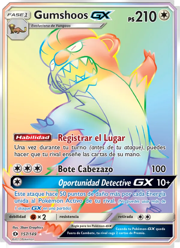 Carta Gumshoos GX de la expansión Sol y Luna, número 157/149
