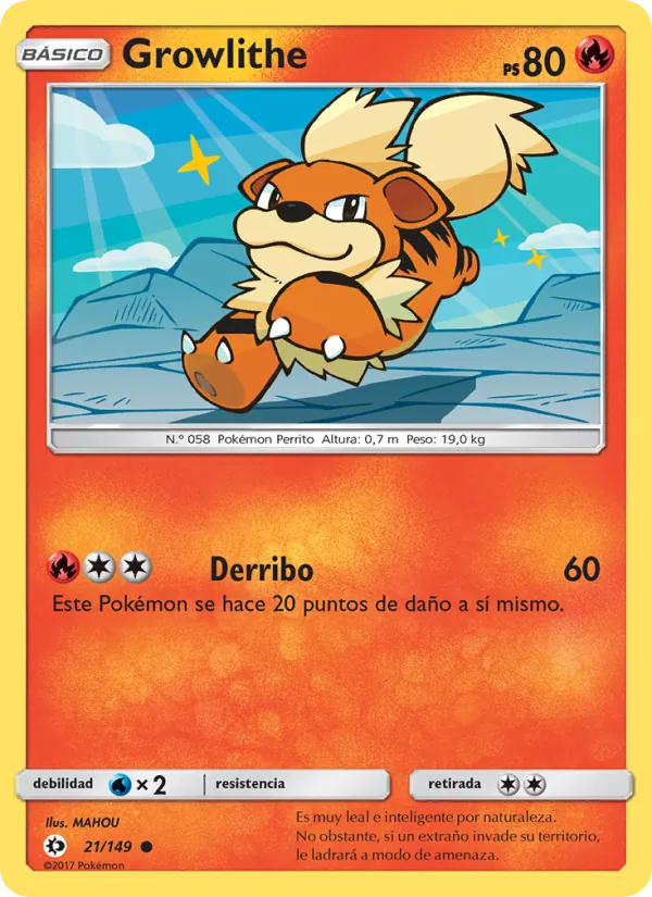 Carta Growlithe de la expansión Sol y Luna, número 21/149