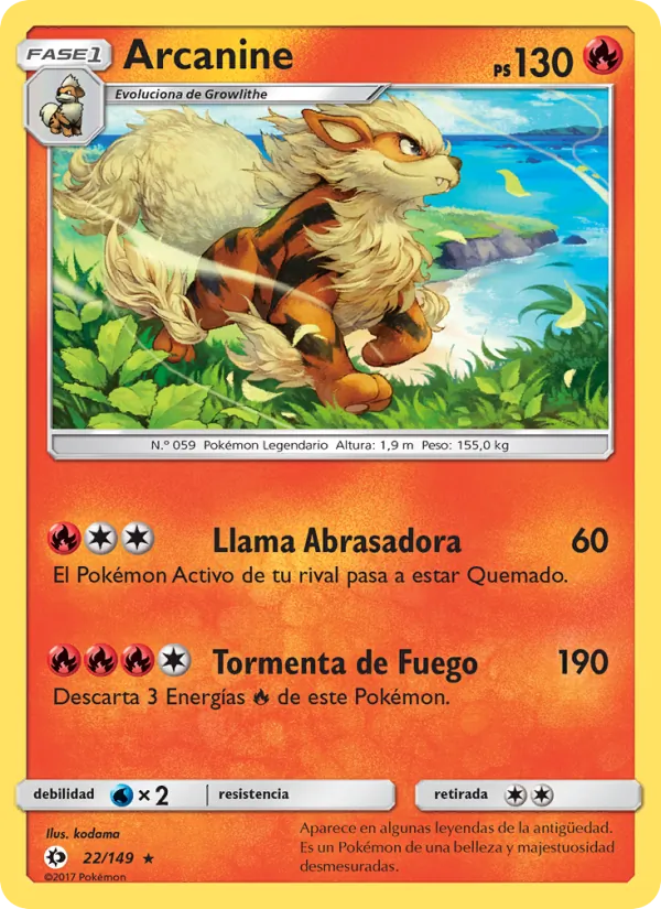 Carta Arcanine de la expansión Sol y Luna, número 22/149