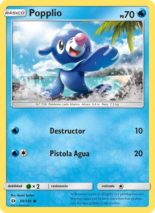 Carta Popplio de la expansión Sol y Luna, número 39/149