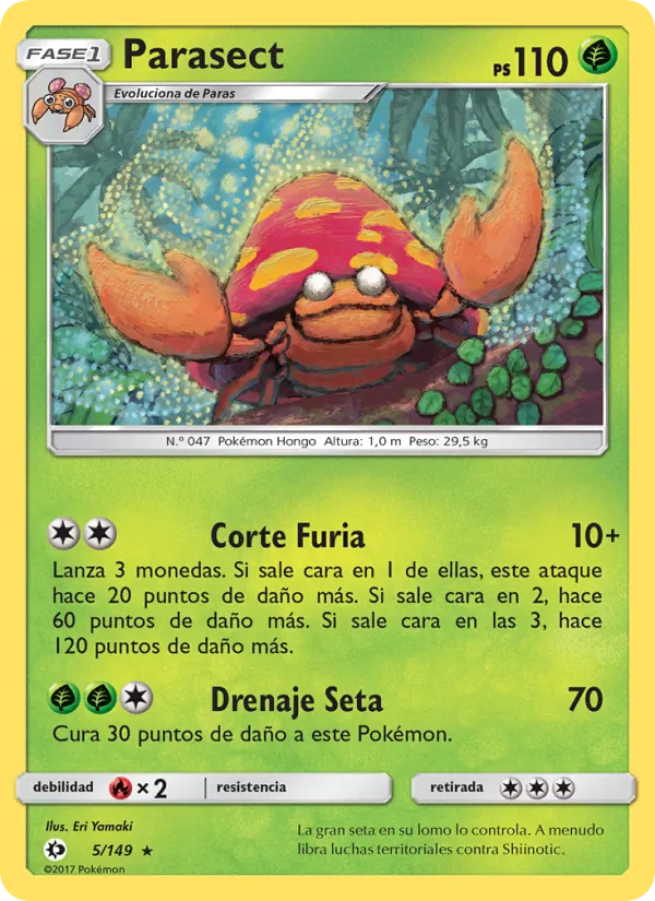 Carta Parasect de la expansión Sol y Luna, número 5/149