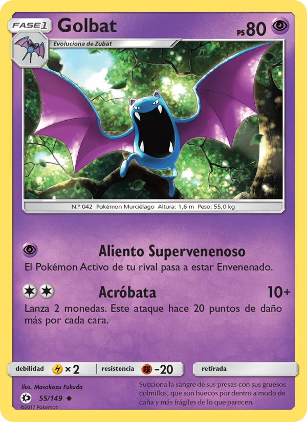 Carta Golbat de la expansión Sol y Luna, número 55/149