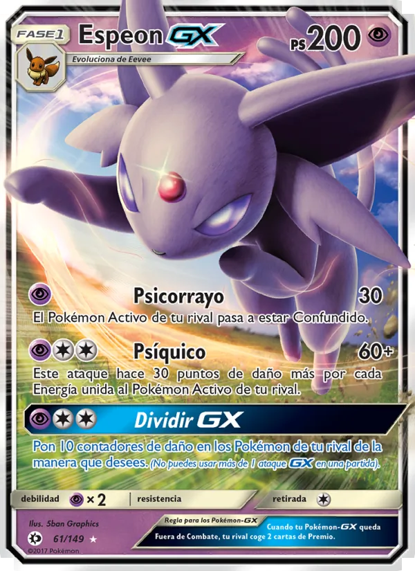 Carta Espeon GX de la expansión Sol y Luna, número 61/149