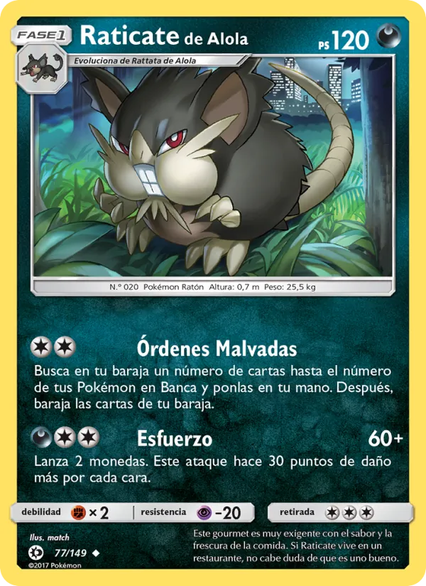 Carta Raticate de Alola de la expansión Sol y Luna, número 77/149
