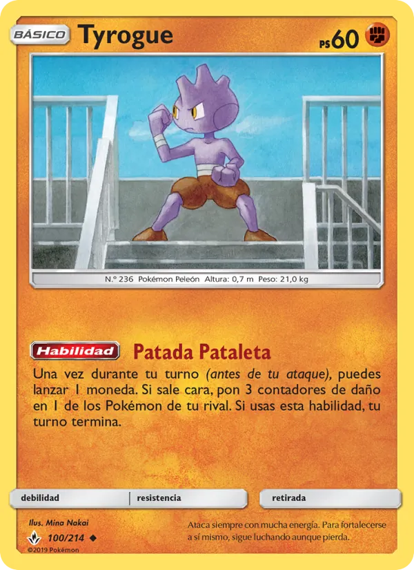 Carta Tyrogue de la expansión Vínculos Indestructibles, número 100/214