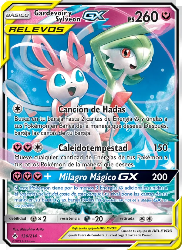 Carta Gardevoir y Sylveon GX de la expansión Vínculos Indestructibles, número 130/214