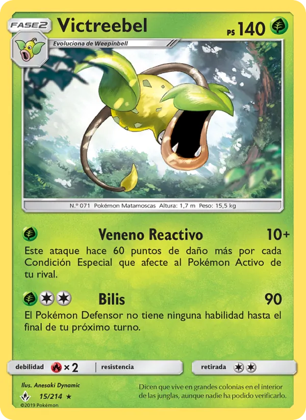 Carta Victreebel de la expansión Vínculos Indestructibles, número 15/214