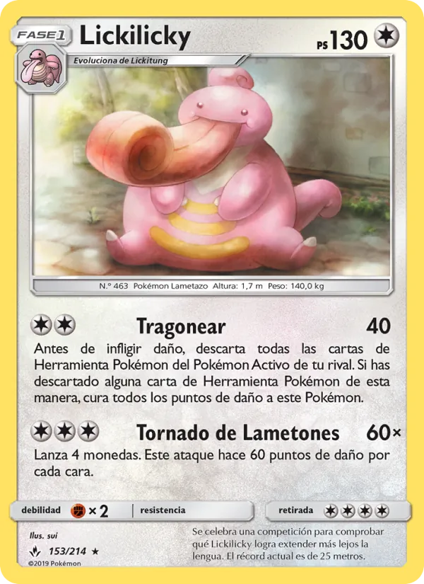 Carta Lickilicky de la expansión Vínculos Indestructibles, número 153/214