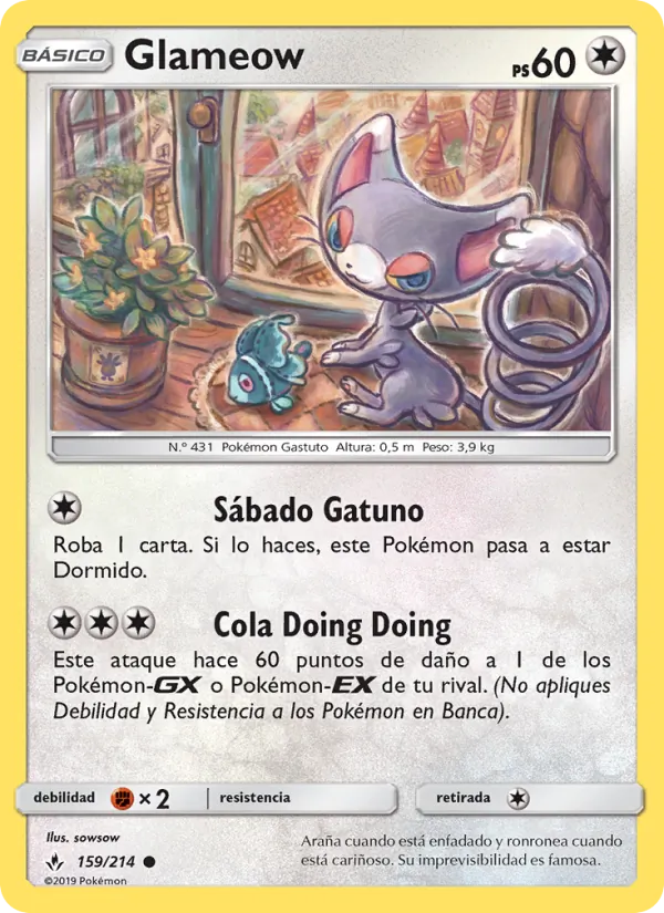 Carta Glameow de la expansión Vínculos Indestructibles, número 159/214