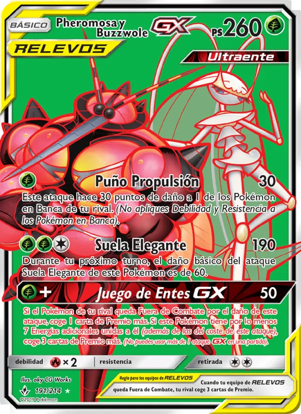 Carta Pheromosa y Buzzwole GX de la expansión Vínculos Indestructibles, número 191/214