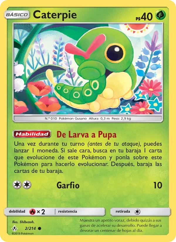 Carta Caterpie de la expansión Vínculos Indestructibles, número 2/214