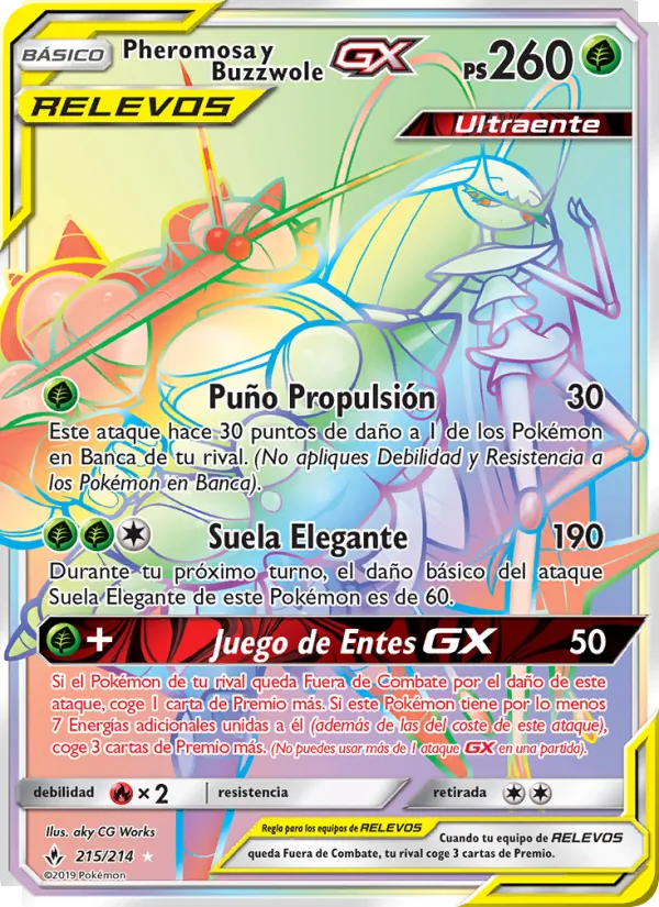 Carta Pheromosa y Buzzwole GX de la expansión Vínculos Indestructibles, número 215/214