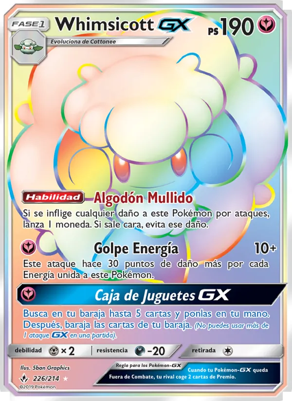 Carta Whimsicott GX de la expansión Vínculos Indestructibles, número 226/214